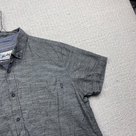 Hurley Shirt Mens Grey Summer Button Down Short Sleeve Collared Size XL Beach - Picture 3 of 14